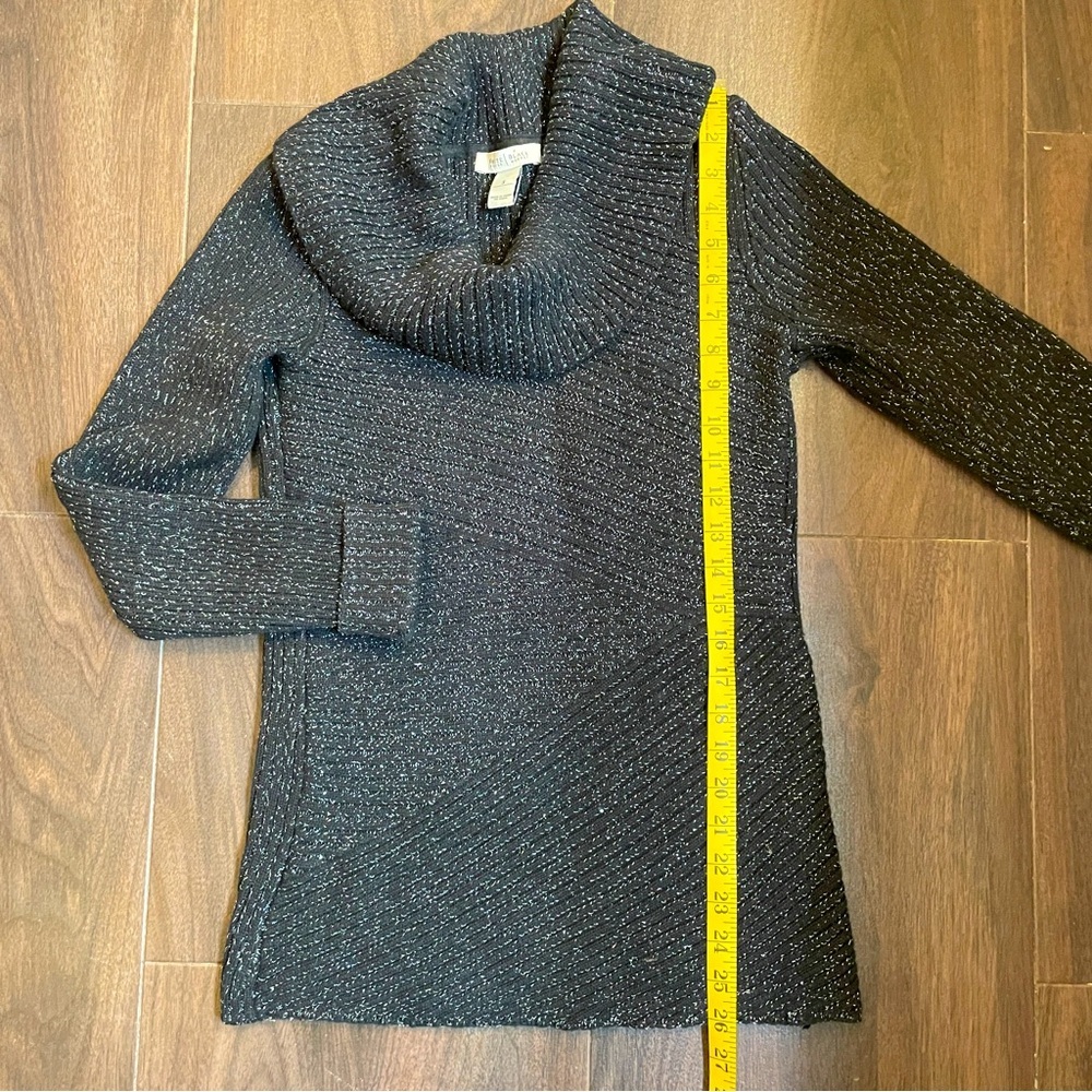 WHITE HOUSE BLACK MARKET Black with Metallic Silver Thread Cowl Neck Sweater - Picture 4 of 5